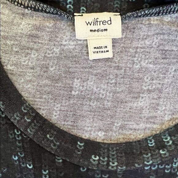 WILFRED Black&Teal Polka Dot Side Slit Short Sleeve Long Top M - Picture 9 of 9